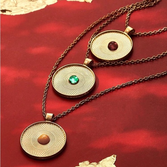 3 For 25 Round Gold Disc Charm Layered Necklace with gemstones - Picture 4 of 9